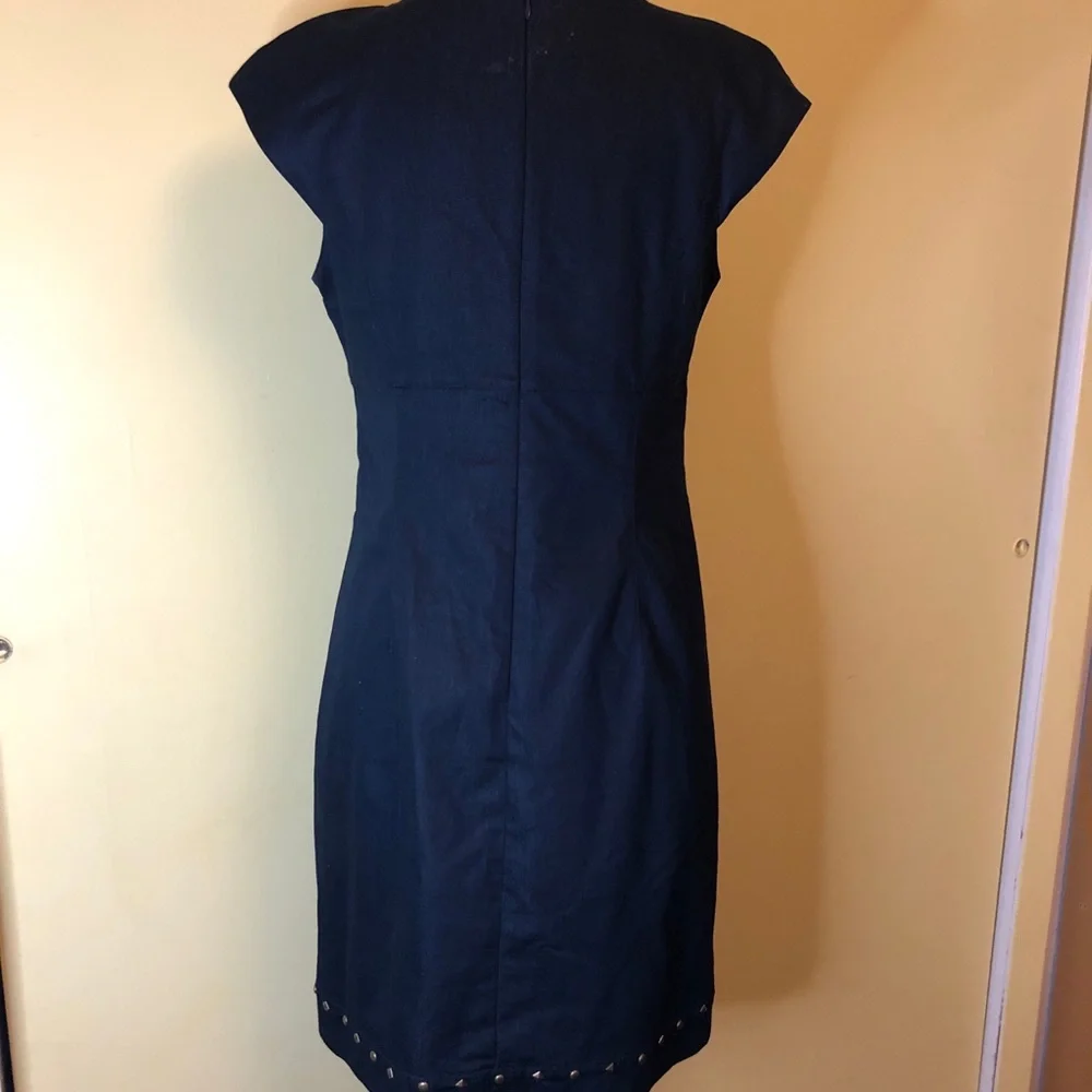 Betsey Johnson Dark Blue Denim Dress. Stud accents . Cap Sleeves. - Picture 6 of 9